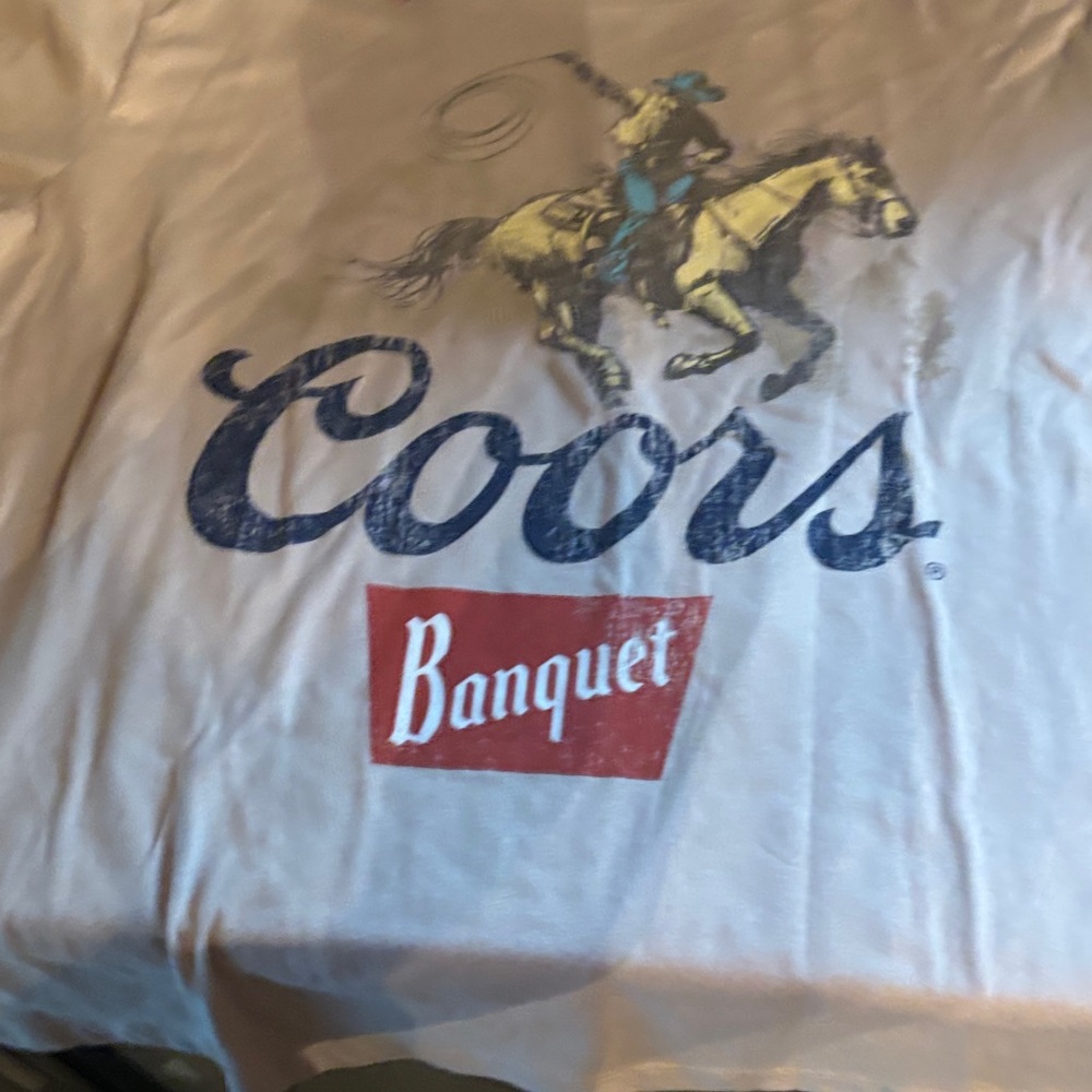 Coors Banquet Graphic Tee in White with Red & Blue Logo